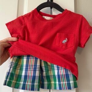 The Beaufort Bonnet Company Red Tee with Green Plaid Detail